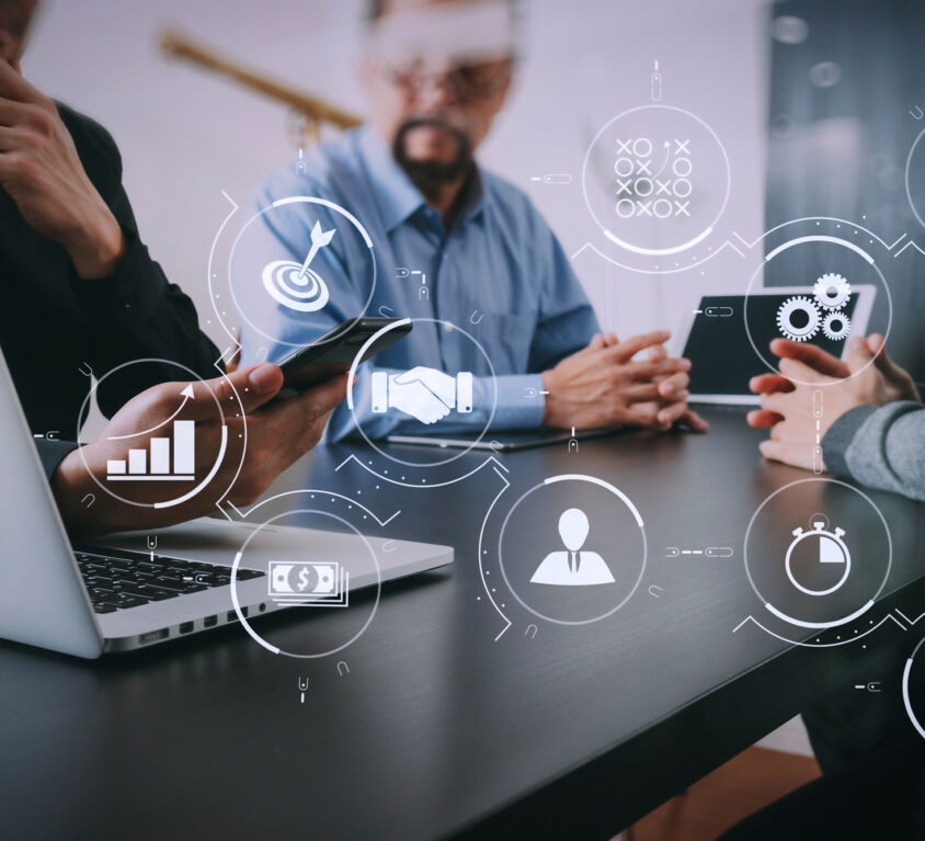 co working team meeting concept,businessman using smart phone an